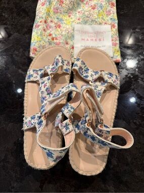 Manebi/Love Shack Fancy Floral Strap Sandals in Blue and Pink